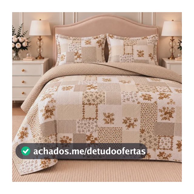 Kit Colcha Queen 3 Peças Cobre Leito Estampado Dupla Face