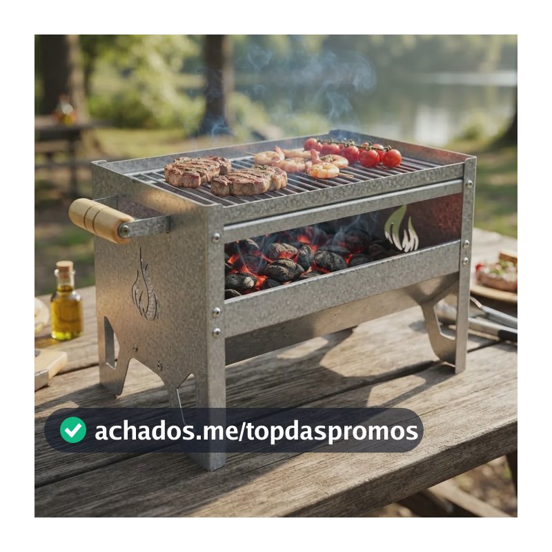 Churrasqueira Portatil Carvão Grelha Grill Camping Pesca Preto