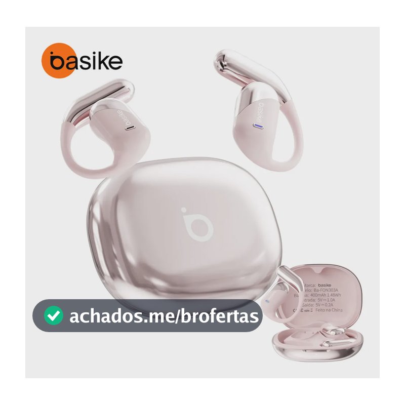 Fone de Ouvido Sem Fio Bluetooth 6.1 Esportivo OWS Com Ganchos Estéreo Hi-Fi com Microfone para Chamadas Claras, Controle de Volume Basike Fone Ouvido para Academia Corrida e Gamer, 100h Standby Rosa