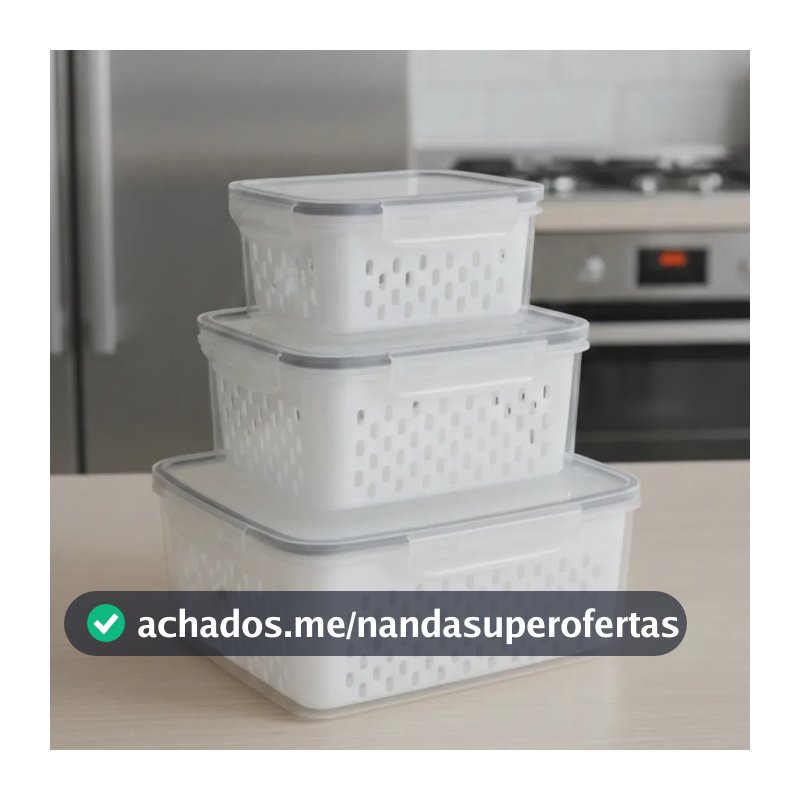 Kit 3 Potes Herméticos Caixa Organizadora Com Cesto Escorredor Para Legumes Frutas Verdura Kilate Store