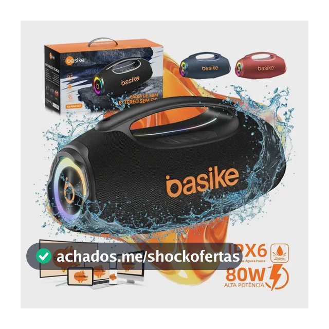 Basike Caixa de Som Portátil Com Bluetooth Boombox 80W 8000Mah 10hrs Sem fio IPX6 À Prova D'água Com Bateria Recarregavel Luz RGB Hifi TWS Bass Forte Áudio de Alta Qualid Para TV Festa Casa Subwoofer