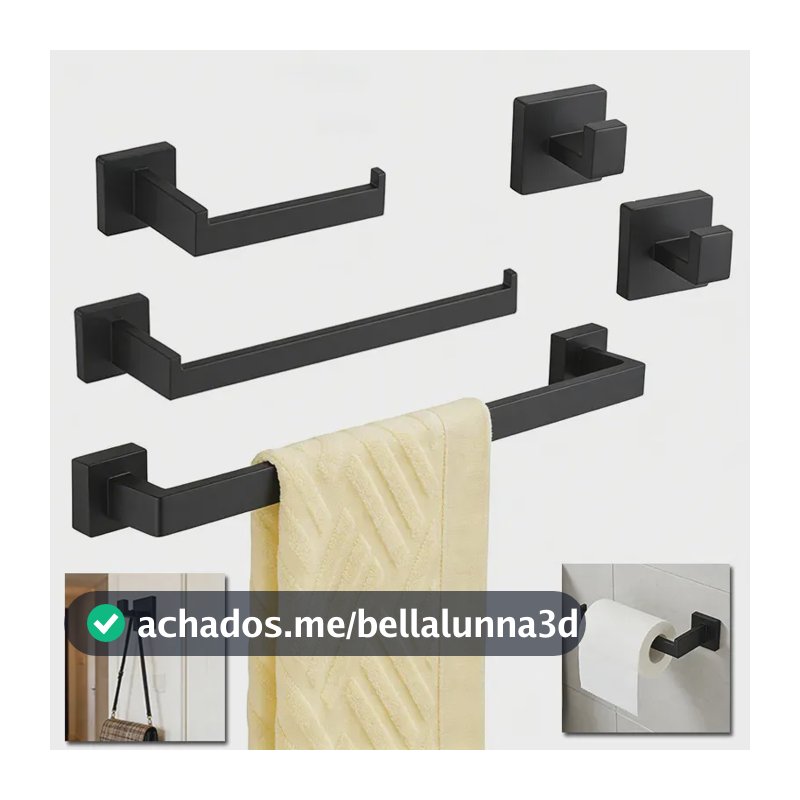 Kit Banheiros 5 Peças Acessórios Para Aço Fluvcasa Inox Preto Fosco