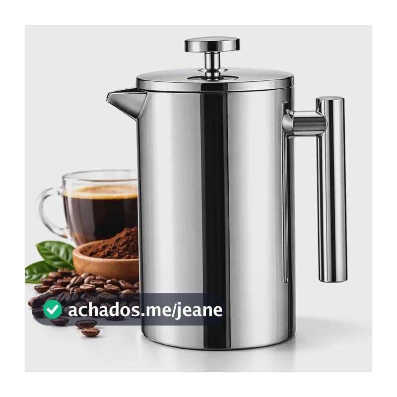 Cafeteira Prensa Francesa de Aço Inox 750 mL com Parede Dupla e Filtro