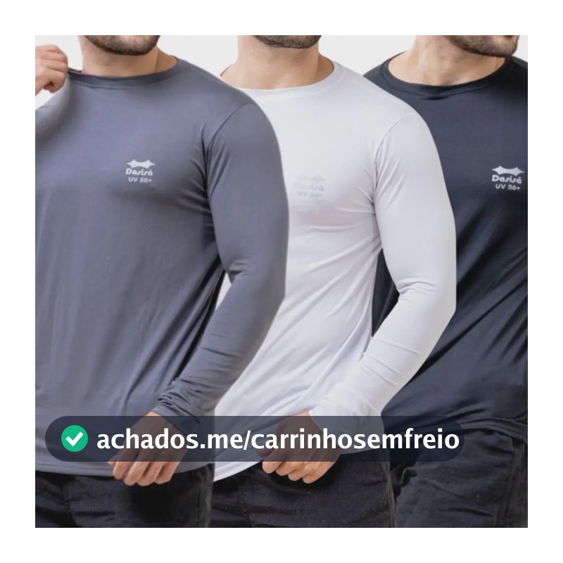 Kit 3 Camiseta Térmica Segunda Pele Proteção Solar Uv Branco-cinza-preto Gg