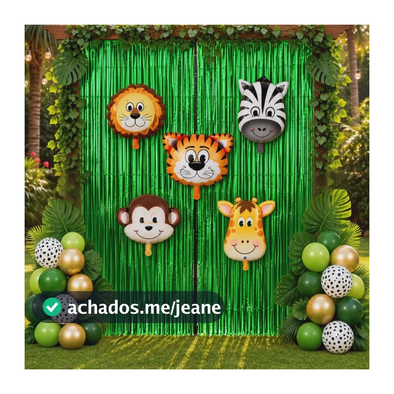 Kit Decoração Festa Safari Cortina Metalizada Verde