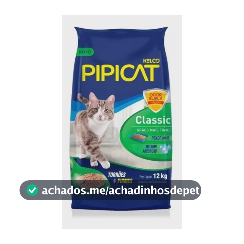Areia Higiênica Pipicat Classic Para Gatos 12kg