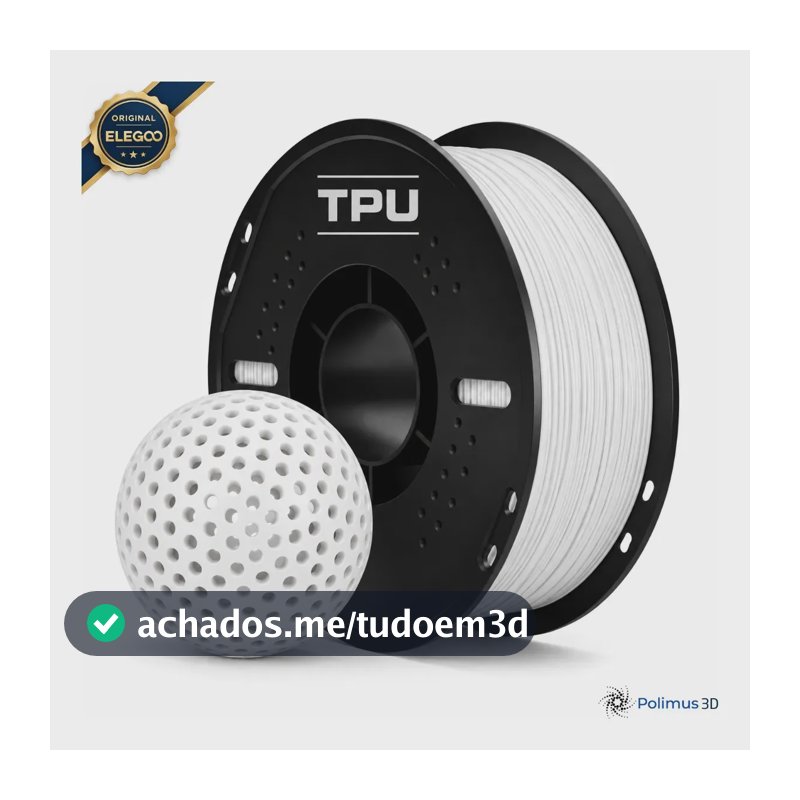 Filamento De Impressora 3D TPU 95A Cor BRANCO White 1.75mm Flexivel Brilho Premium Para Imprimir Peças 3D Impressão 3D Modelagem Miniaturas Enfeites e Projetos Polimus 3D