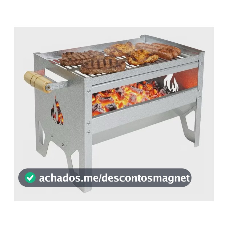 Churrasqueira Portátil Camping Praia Compacta Galvanizada Prateado
