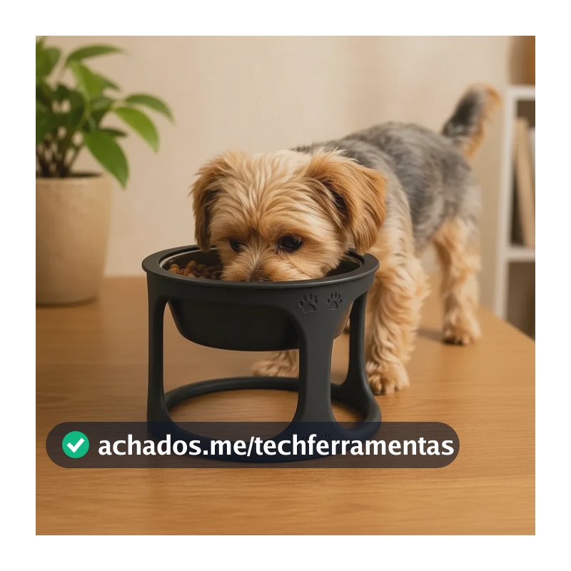 Comedouro Elevado Pet Inox Cachorro Gato Bebedouro Tigela 1.2v Preto