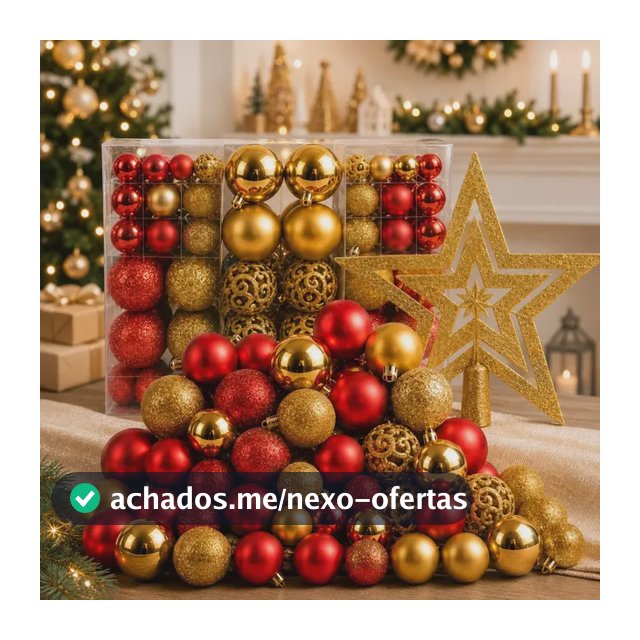 Kit 100 Bolas + Estrela Pendentes P/ Decoração Árvore De Natal Bolinhas Dekasa Premium Lisas/foscas/glitter - Mesclado Vermelho E Dourado
