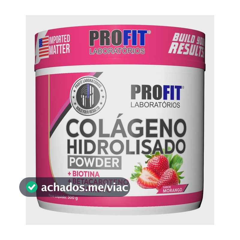 Colágeno Hidrolizado 300g Sabor Morango Suplemento Profit Morango