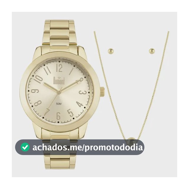 Kit Relógio Feminino Dourado Dumont Com Semijoia Dourado