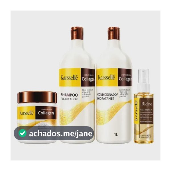 Kit Karssellé Shampoo 1l + Condicionador 1l + Máscara 500g + Óleo 60ml