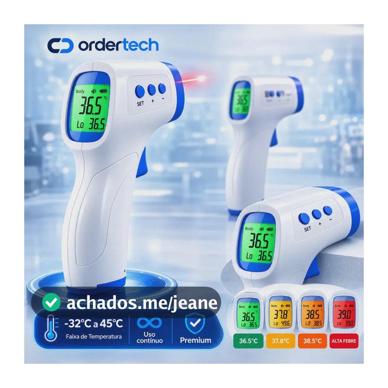 Termômetro Infravermelho Sem Contato Digital Medição Rápida Alta Precisão Display Lcd Memória Alarme Sensor Ordertech