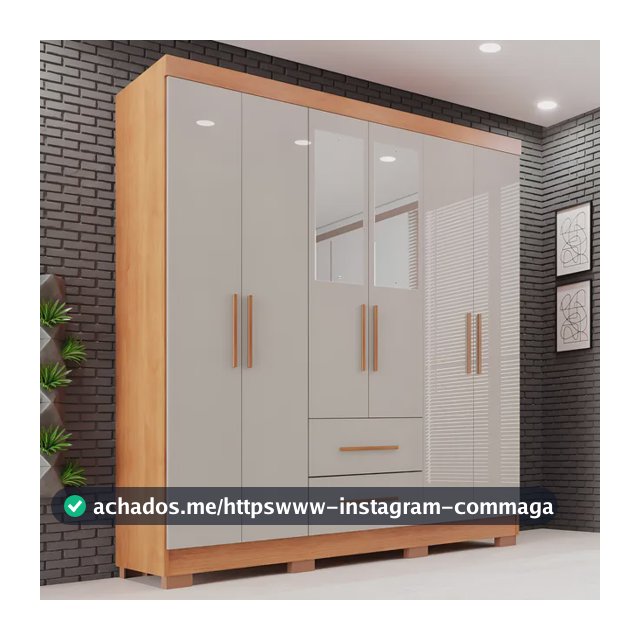 Guarda-roupa Casal com Espelho 6 Portas 2 Gavetas Sallêto Cinamomo/Off White