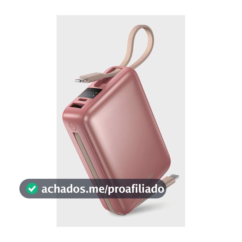 Carregador Portátil Power Bank Basike 20000mAh 22.5W Rápido Cabos Embutidos Tipo C iPhone Samsung