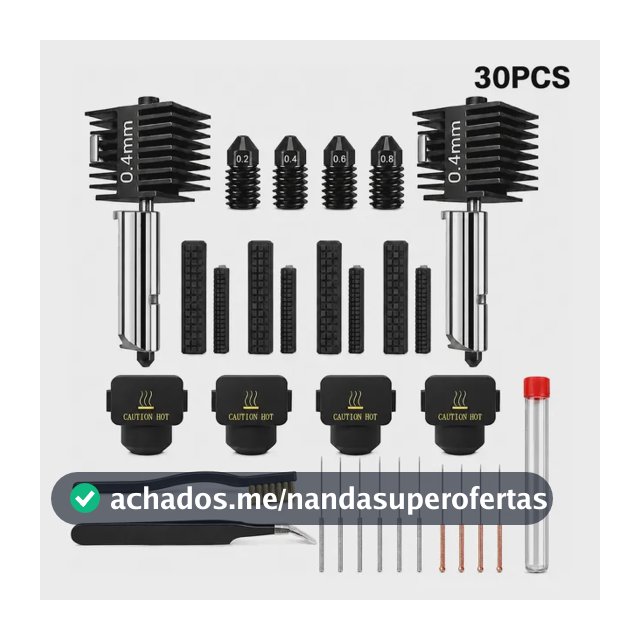 Kit 30 peças Bico 0.4mm Compatível bambu lab A1 / A1 Mini Acessorios Para Impressora 3d com Pincel E pinça E Agulha De Limpeza E Bico 0.2/0.4/0.6/0.8 Suavizador Limpador Silicone