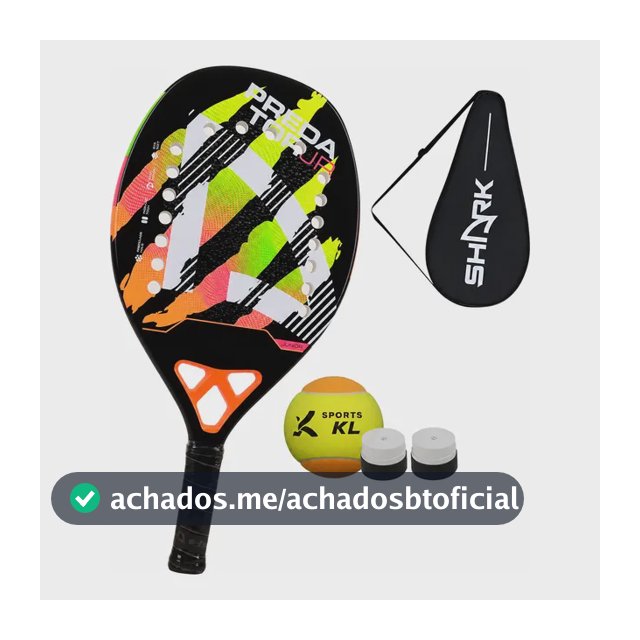 Raquete De Beach Tennis Shark Predator Junior + Brindes Preto