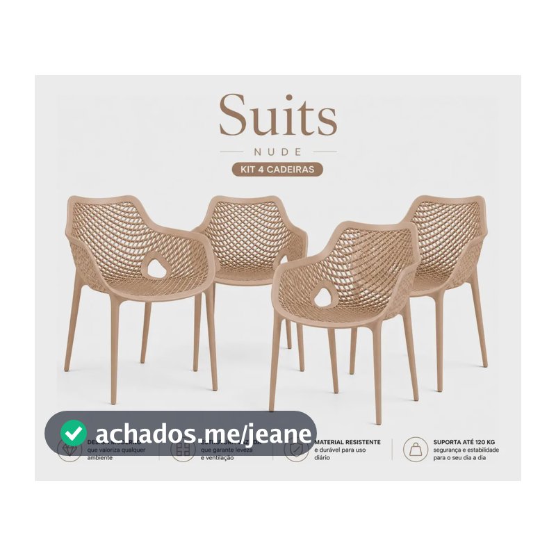 Kit Jantar Suits 4 Cadeiras Nude Sala Cozinha Area Gourmet Nude Estrutura Vazada (trama Tipo Tela)
