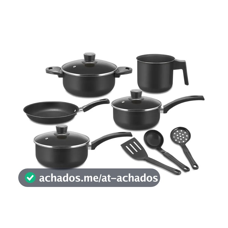 Jogo De Panela Com Frigideira + Leiteira + Espátulas Cor Preto
