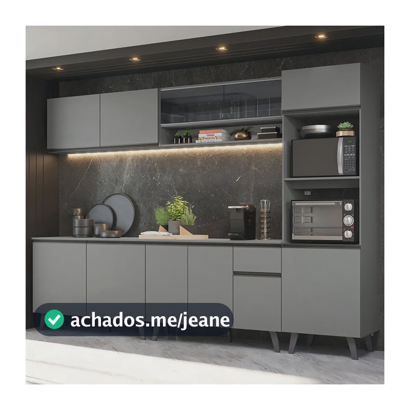 Armário De Cozinha Completa 300 Cm Nice Madesa 01 Cor Cinza