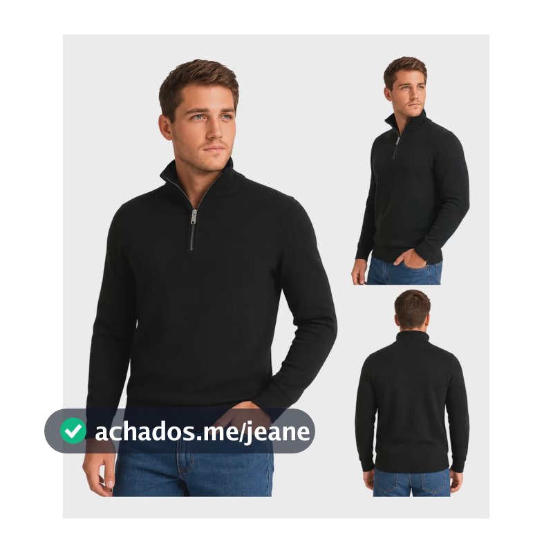 Blusa De Frio Masculina Suéter Gola Alta Inverno Premium Preto Gg