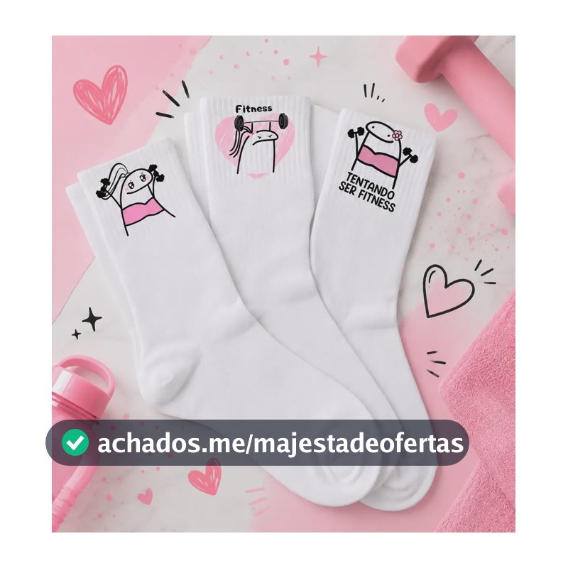 Kit  3 Pares Divertidas Flork Malhando Academia Treino Fit Branco Flork Feminina Unico