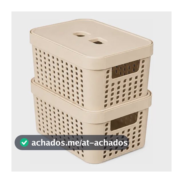 Kit 2 Caixas Organizadora Com Tampa 2l Empilhavel Prateleira Bege Rattan