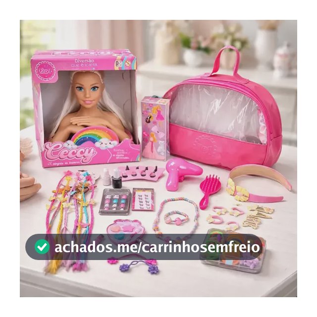 Boneca Busto Fala Frases Kit Bolsa Maquiagem Beleza Adesivo