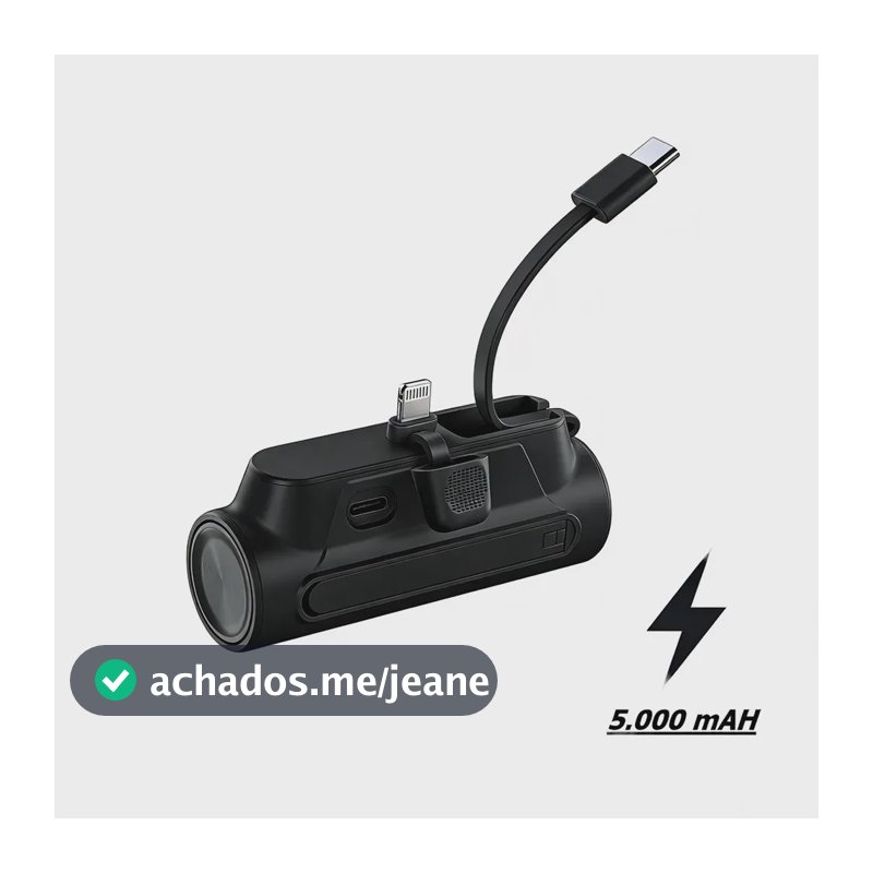 Carregador Portátil De Bolso Power Bank Pocket Com iPhone Notebook Samsung Apple Xiaomi Android Mac Ios 5000mah Preto