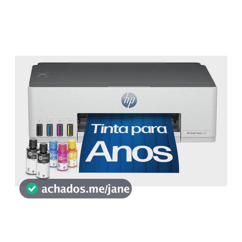 Impressora HP Smart Tank 210 com Tanque de Tinta Colorida - Com Wi-Fi - USB 2.0 de alta velocidade. Funções da impressora: Imprimir. Cor: ‎Branco (3D4L5A)