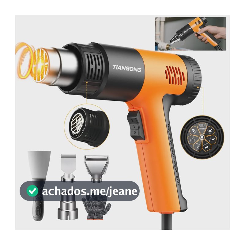 Soprador Térmico Profissional 2000w 8 Acessórios Laranja