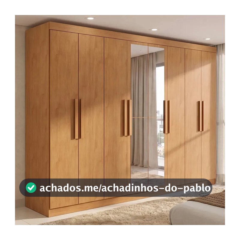Guarda-Roupa Casal Móveis Lopas Easy Slim 8 Portas Espelho Marrom Moderno