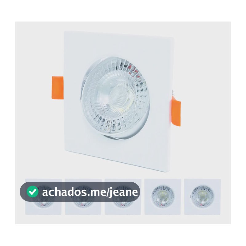 Kit 6 Spot Led 5w Direcionável Embutir Quadrado B. Frio Teto Quadrado