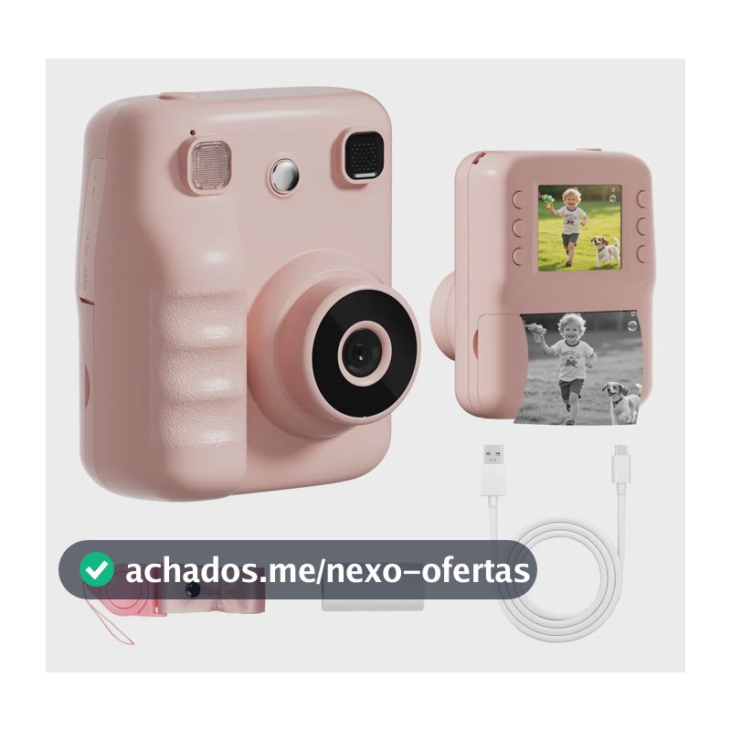 Câmera Instantânea Inova Cases Digital Polaroid Rosa para Crianças com Impressão Térmica
