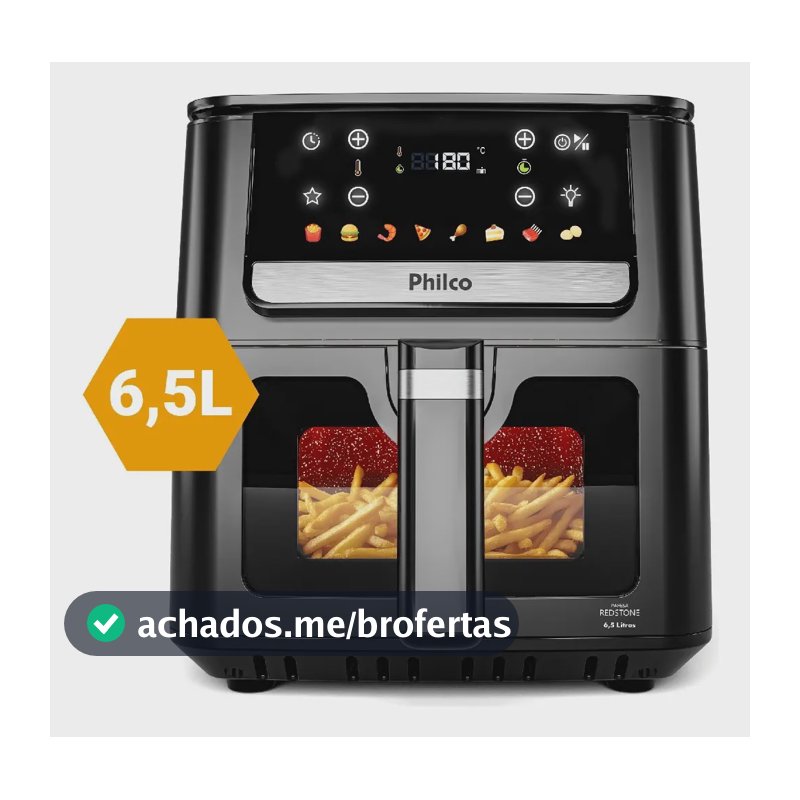 Air Fryer Philco 6,5L Visor Glass e Redstone 1700W PAF65A