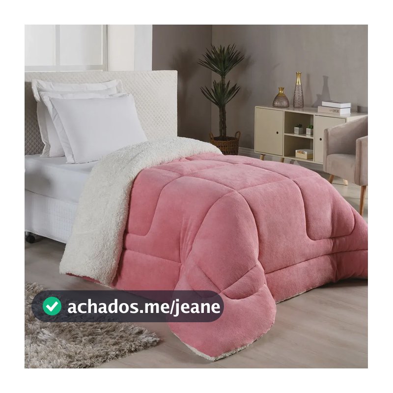 Cobertor Edredom Com Sherpa Pele De Carneiro Coberdrom Solteiro Liso Quentinho Casa Laura Enxovais Rosê