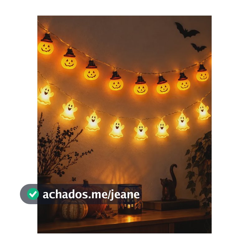 Kit 2 Decoração Abóbora Fantasma Led Varal Halloween Bruxa Laranja Bivolt