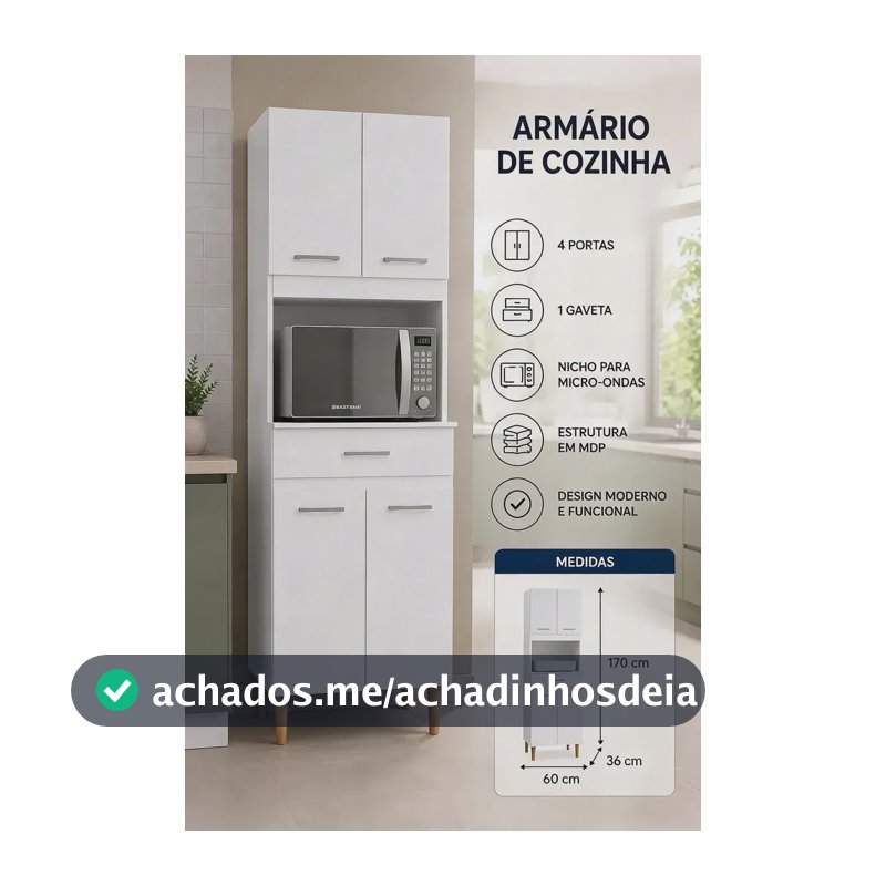 Armário Buffet Cozinha Nicho Para Microondas Multiuso Branco