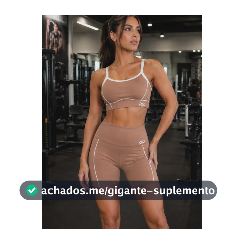 Conjunto Top E Shorts Fitness Alo Conforto Premium Bege Gg