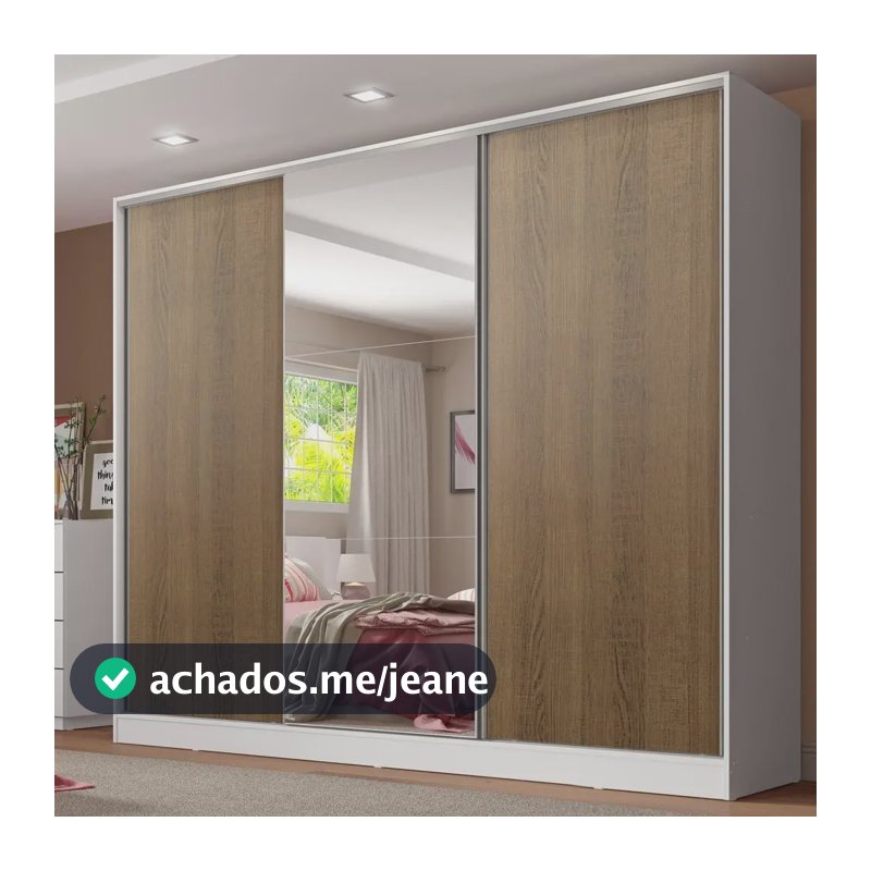 Guarda-roupa Casal 100 Mdf Madesa Royale 3 Portas con Espelho Cor Branco Rustic 106209