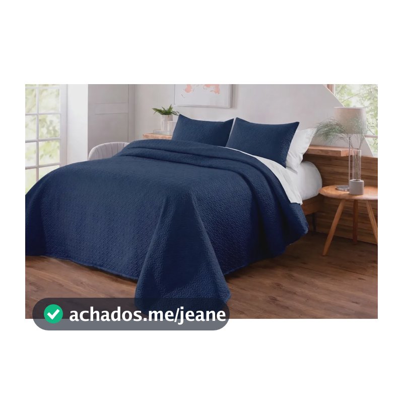 Colcha Cobre Leito Matelado Liso Queen 3 Peças Cor Azul