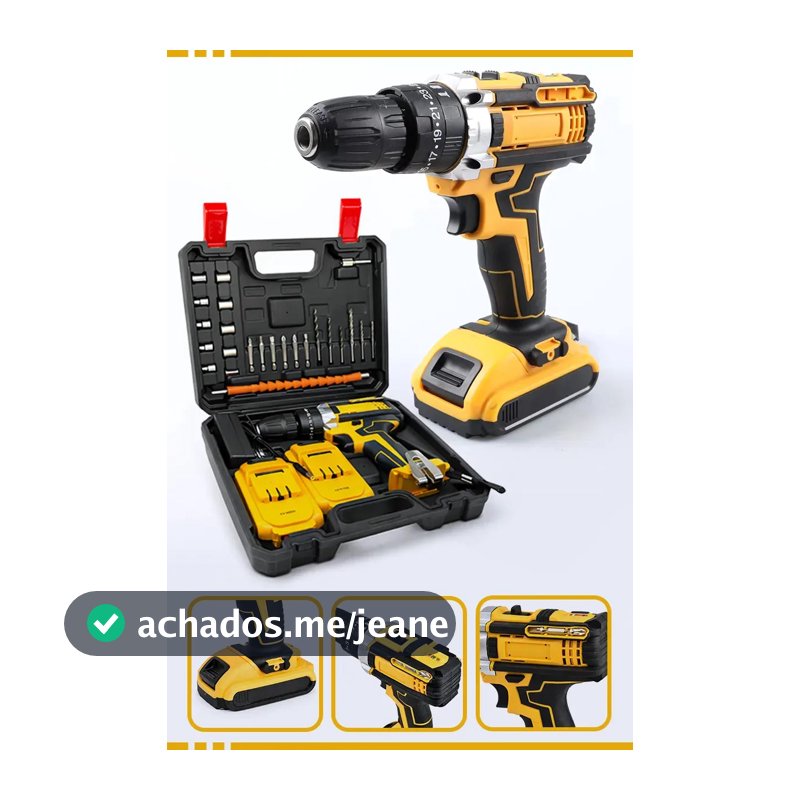 Furadeira Parafusadeira de Impacto Sem Fio Com 2 Baterias Recarregável e Maleta De Acessórios Multifuncional Com Luz De Led Uso Profissional E Doméstico Mackie Ferramentas