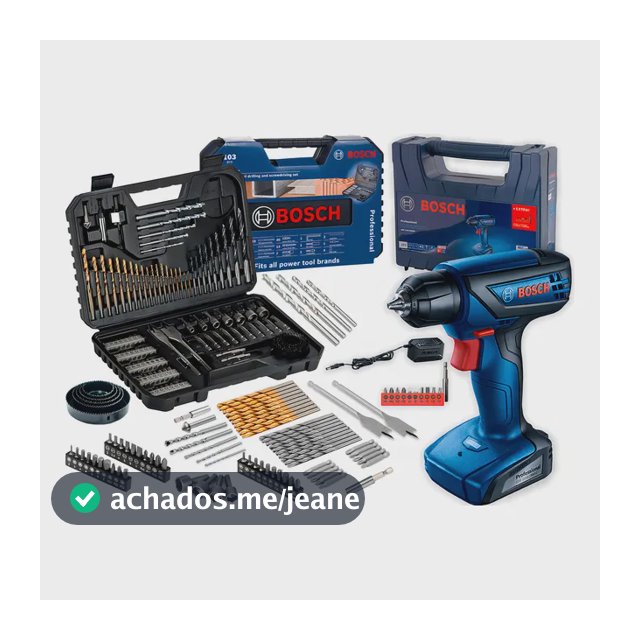 Furadeira Parafusadeira Sem Fio De 6mm Bosch Gsr 1000 Smart C/ Maleta + Jogo Kit Pontas Brocas 103 Peças Bosch