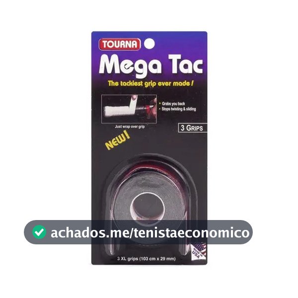 Overgrip Tourna Mega Tac Preto 3 Unidades Tênis Squash Badminton