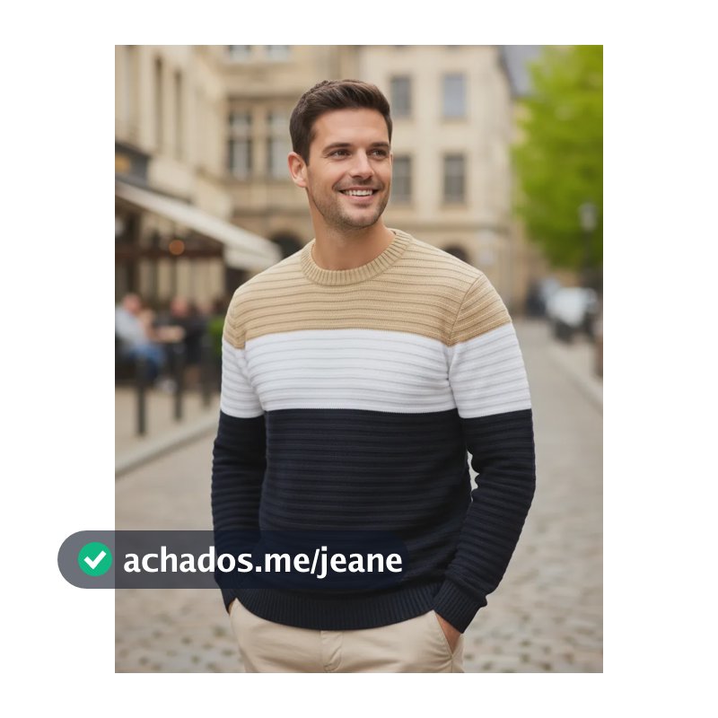 Suéter Masculino Blusa De Frio Lã Tricô Texturizado Premium Bege Casaco Masculino Térmico M