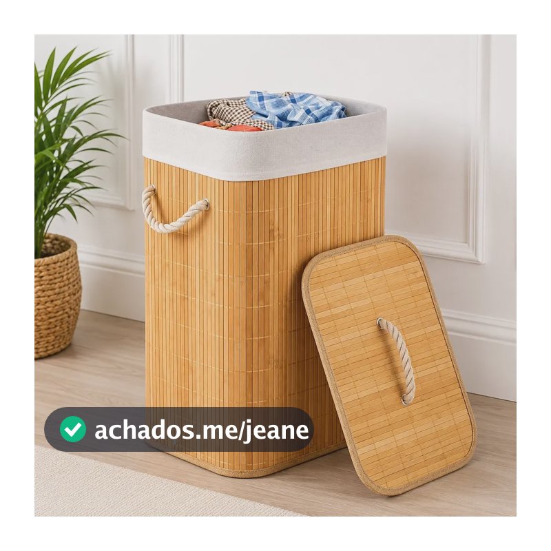 Cesto Organizador Bambu Com Alças 50 Litros Tampa Grande Bambu