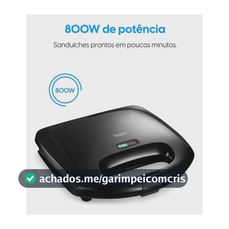 Sanduicheira Fast Time Elgin 800w Placas Duplas Preto