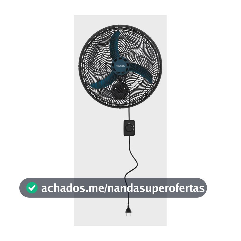Ventilador De Parede Ventisol New Azul 3 Velocidades Estrutura Preto Diâmetro 50 Cm Material Das Pás Plástico 127