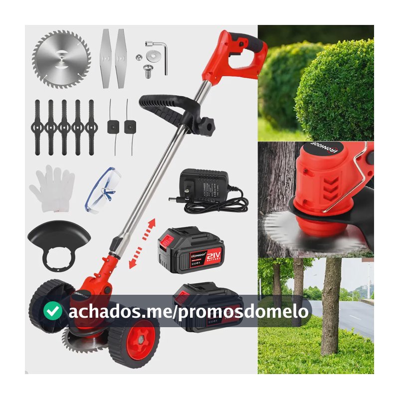 Roçadeira Cortador De Grama Eletrico 2 Baterias Com Road 110/127/220v Vermelho